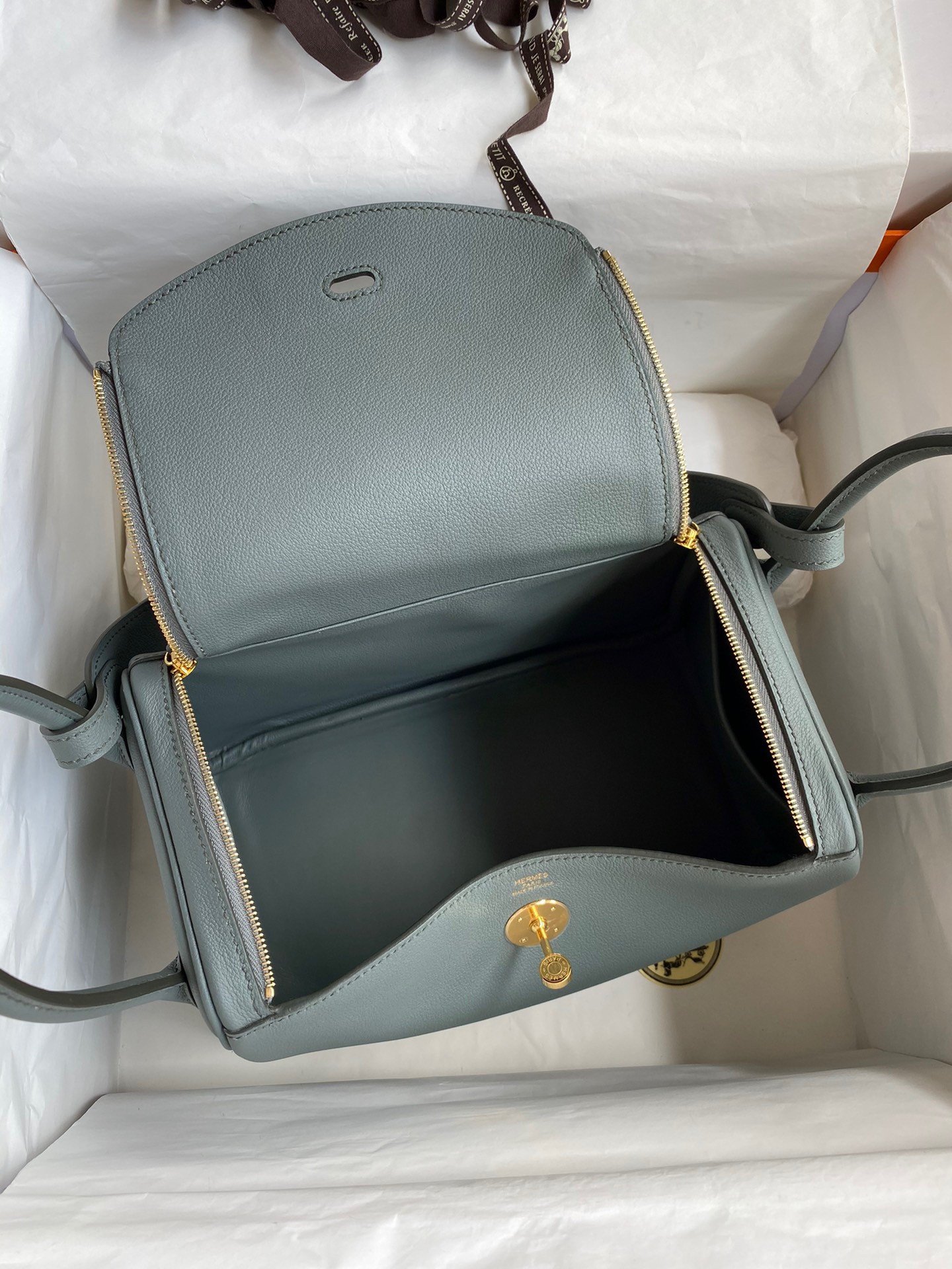 Hermes Lindy 26 Handmade Bag In Vert Amande Evercolor Leather