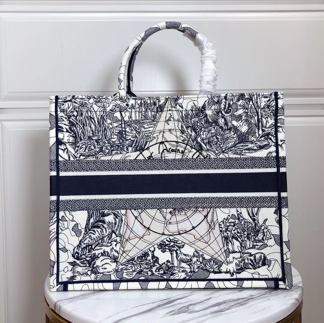 Dior Large Book Tote Bag In Around The World Embroidered Canvas