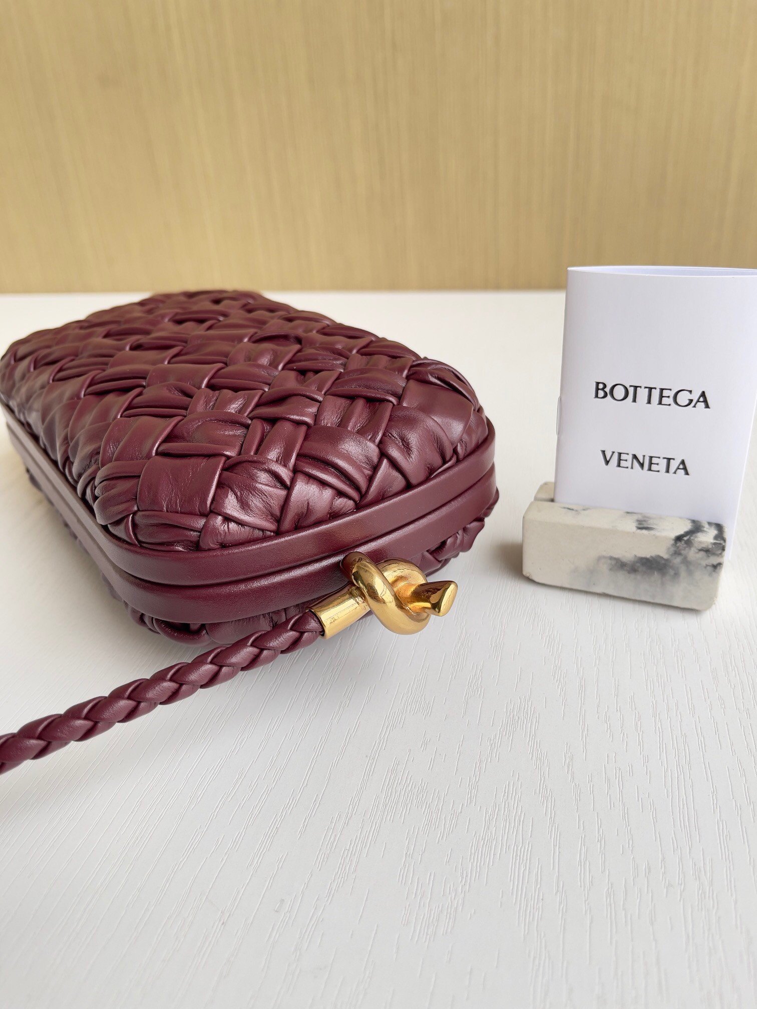 Bottega Veneta Knot Minaudiere On Strap In Barolo Foulard Intreccio