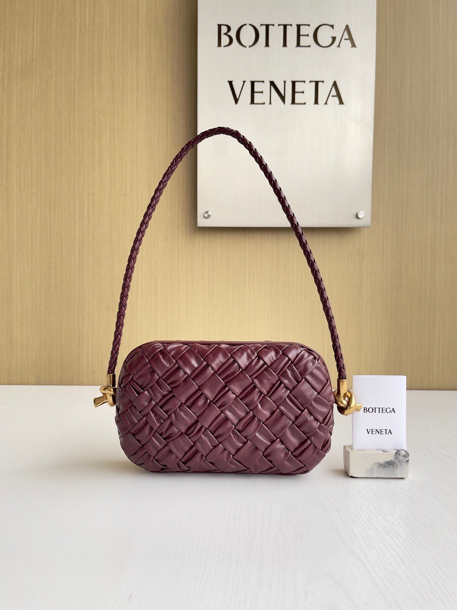 Bottega Veneta Knot Minaudiere On Strap In Barolo Foulard Intreccio