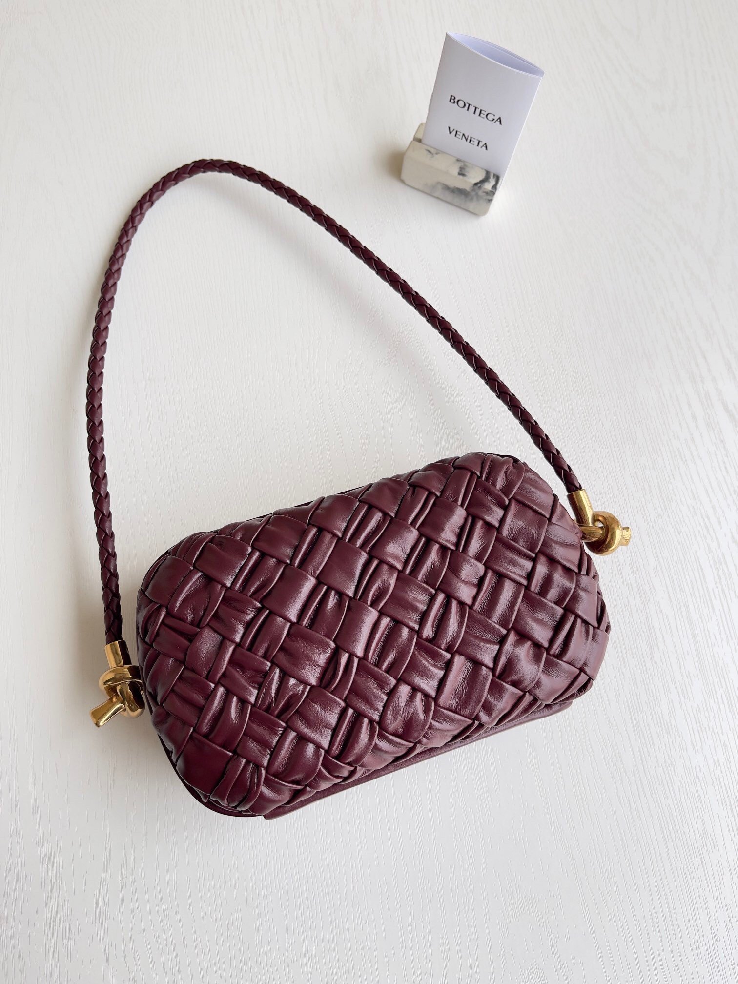 Bottega Veneta Knot Minaudiere On Strap In Barolo Foulard Intreccio