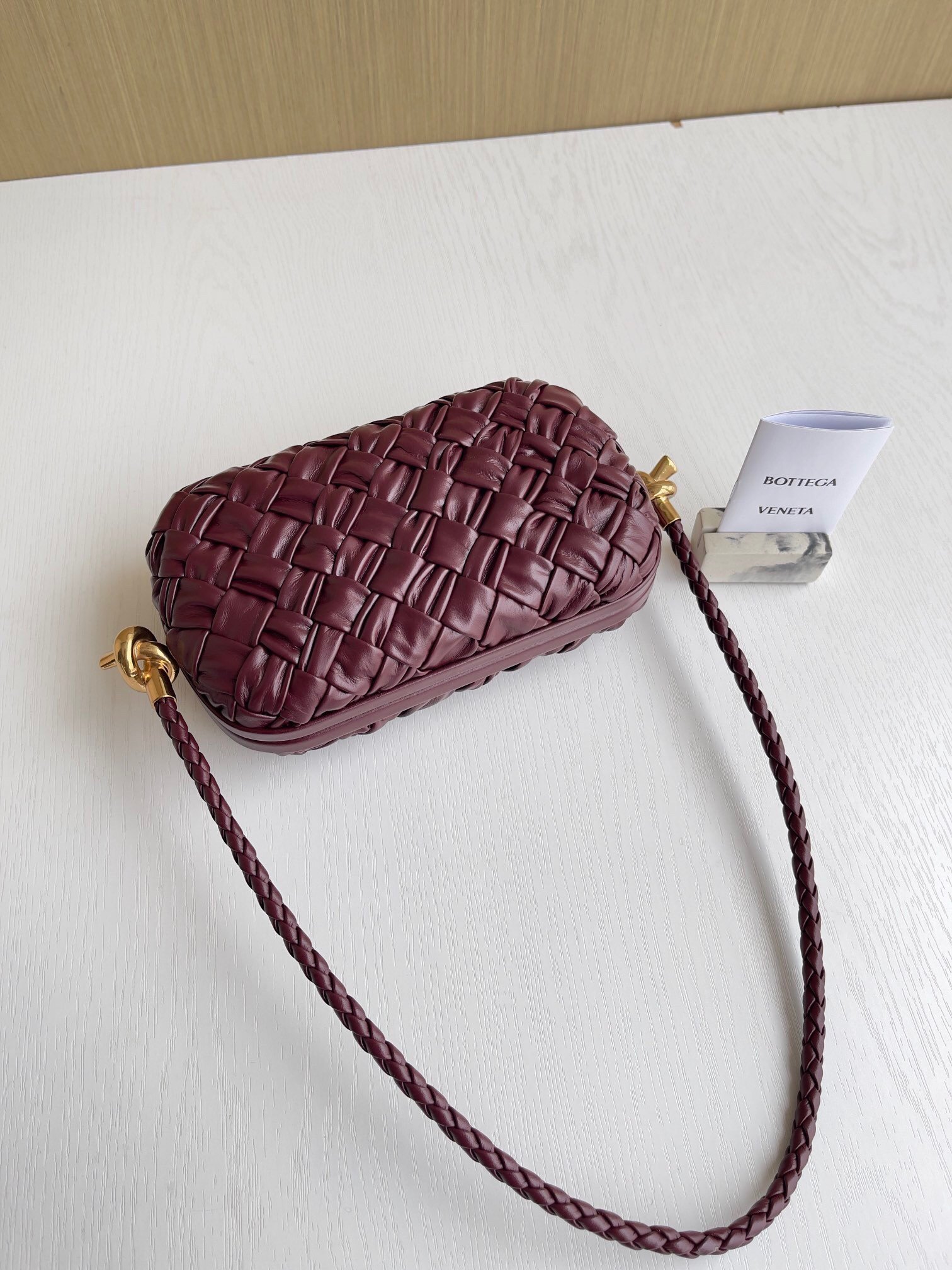 Bottega Veneta Knot Minaudiere On Strap In Barolo Foulard Intreccio