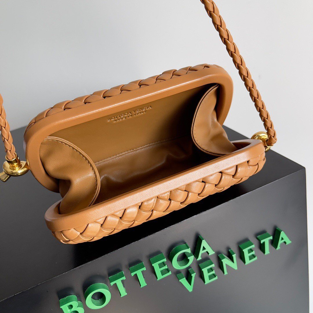 Bottega Veneta Knot Minaudiere On Strap In Camel Intreccio Lambskin