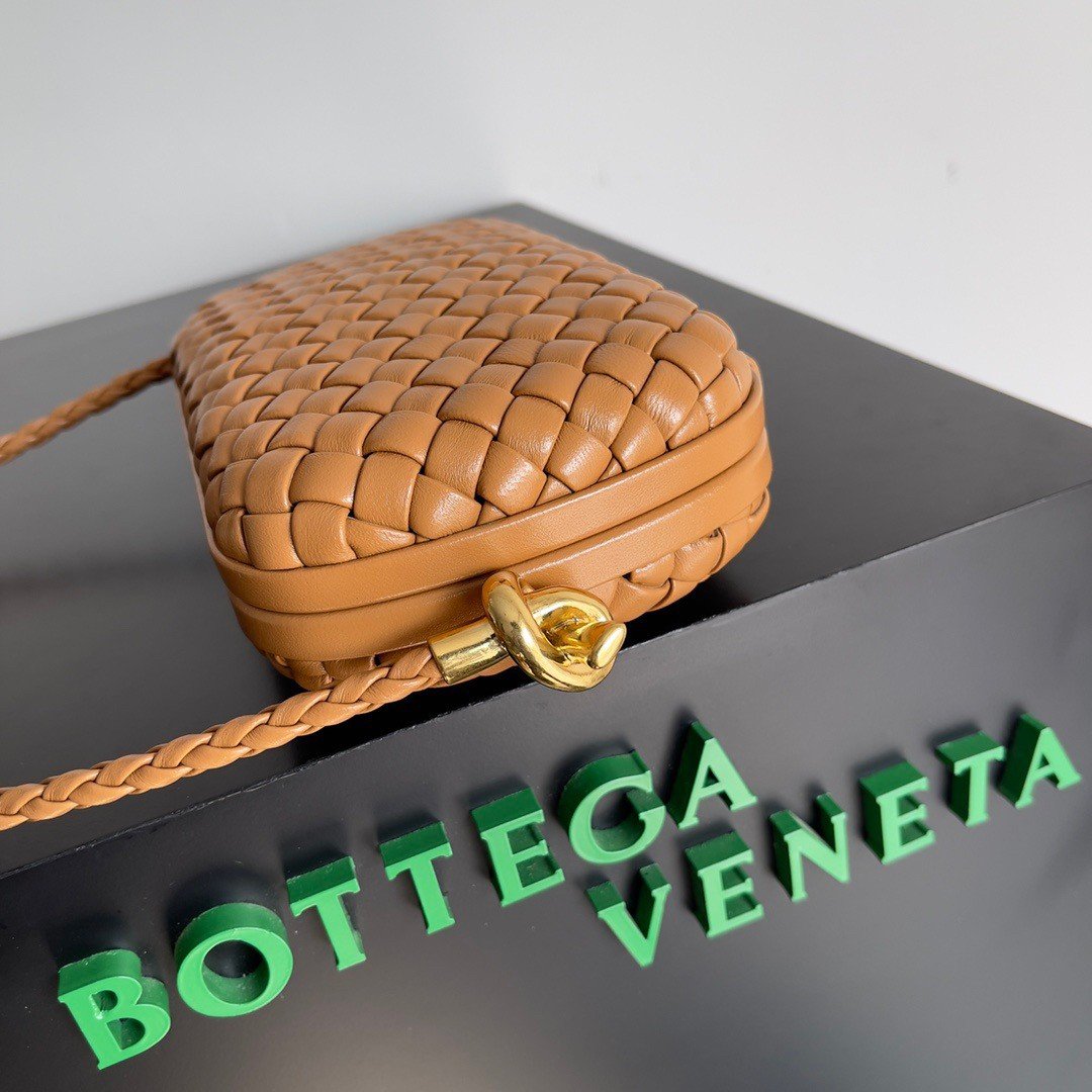 Bottega Veneta Knot Minaudiere On Strap In Camel Intreccio Lambskin