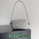 Bottega Veneta Knot Minaudiere On Strap In Silver Intreccio Laminated Leather