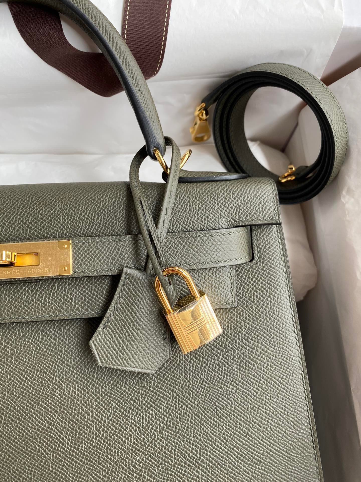 Hermes Kelly Sellier 28 Handmade Bag In Vert De Gris Epsom Calfskin