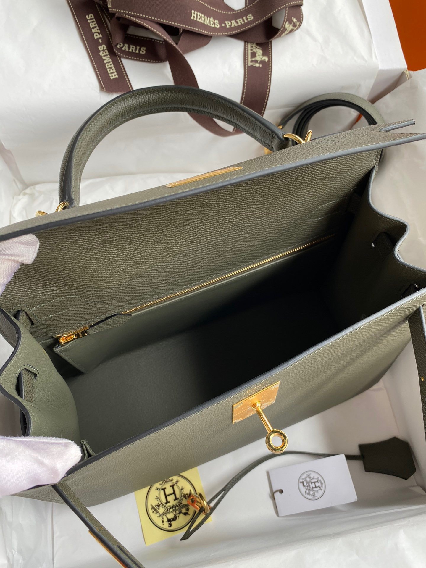 Hermes Kelly Sellier 28 Handmade Bag In Vert De Gris Epsom Calfskin