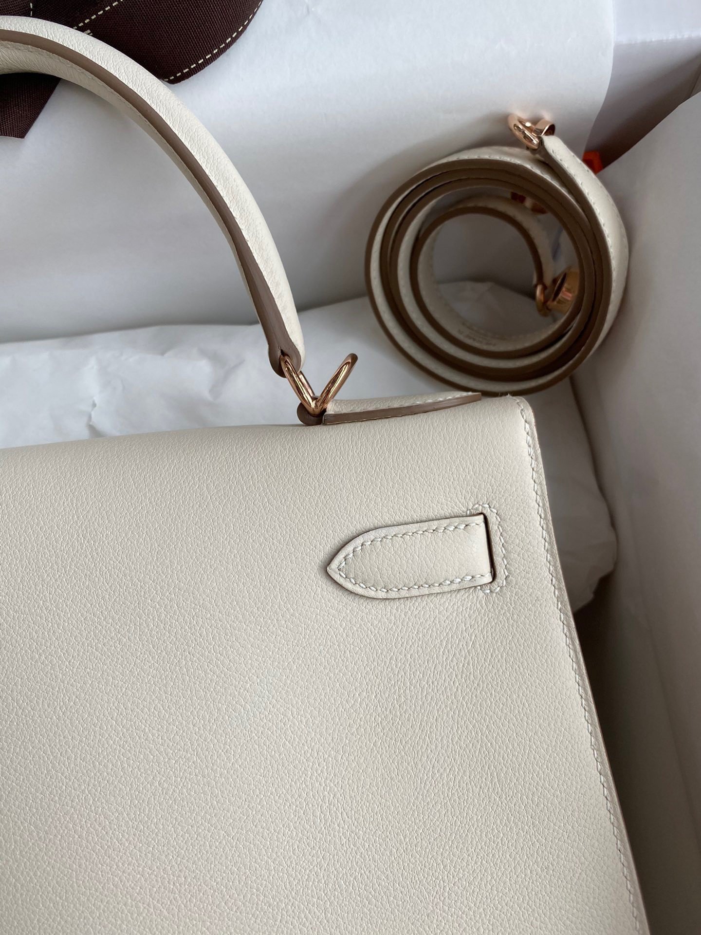 Hermes Kelly Sellier 28 Handmade Bag In Craie Evercolor Calfskin