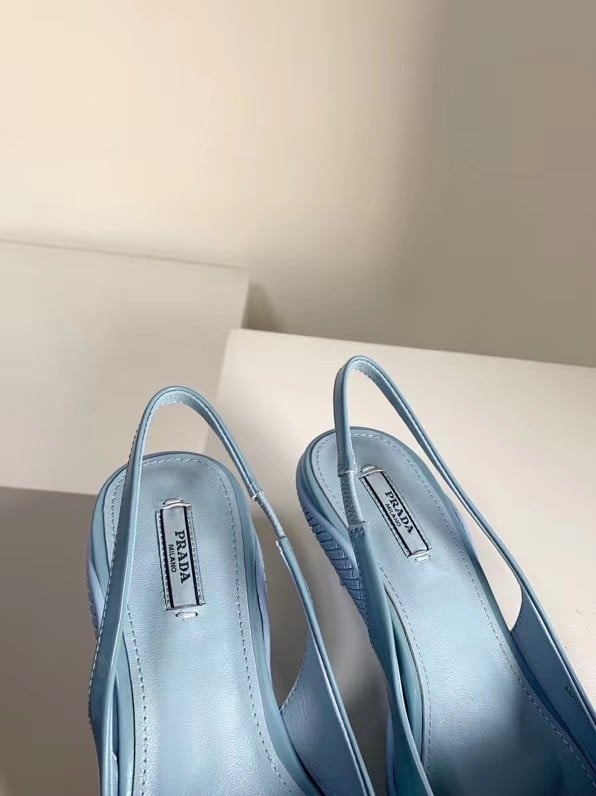 Prada Slingback Pumps In Light Blue Brushed Leather