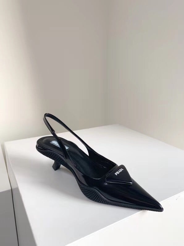 Prada Slingback Pumps In Black Brushed Leather