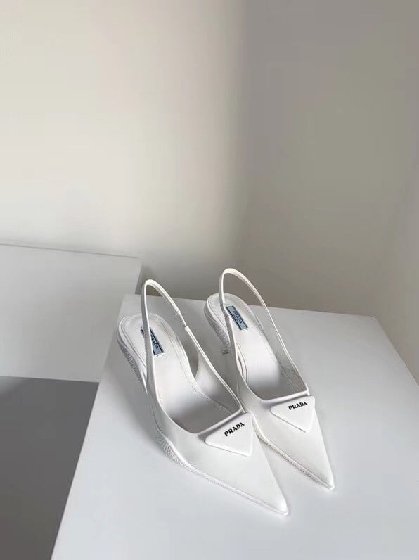 Prada Slingback Pumps In White Brushed Leather