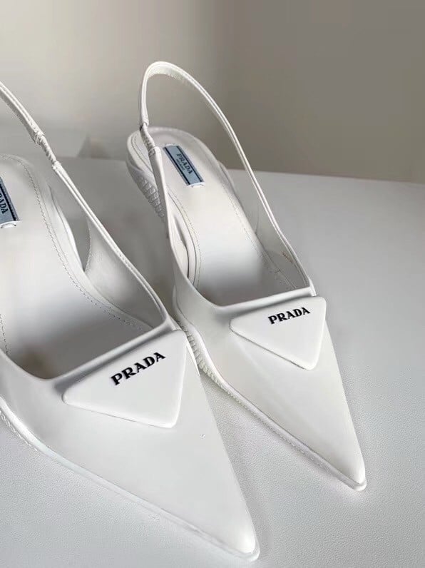 Prada Slingback Pumps In White Brushed Leather