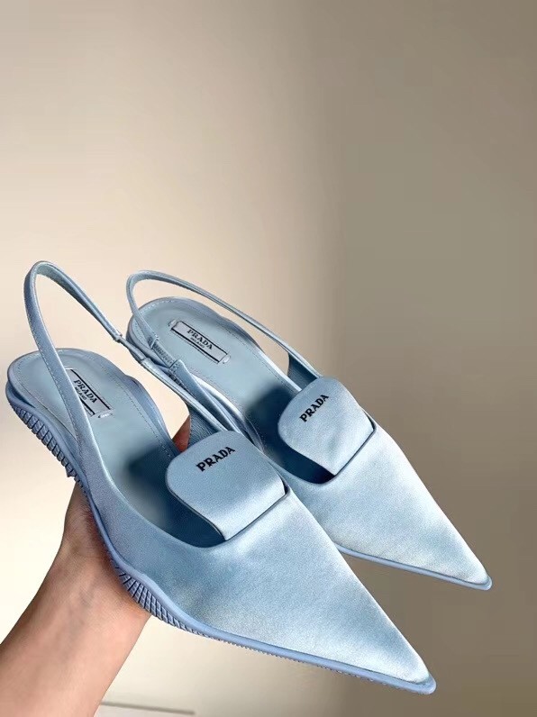 Prada Gabardine Slingback Pumps In Light Blue Nylon