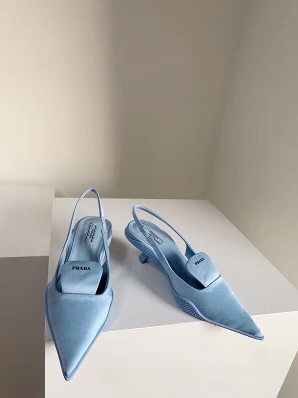 Prada Gabardine Slingback Pumps In Light Blue Nylon