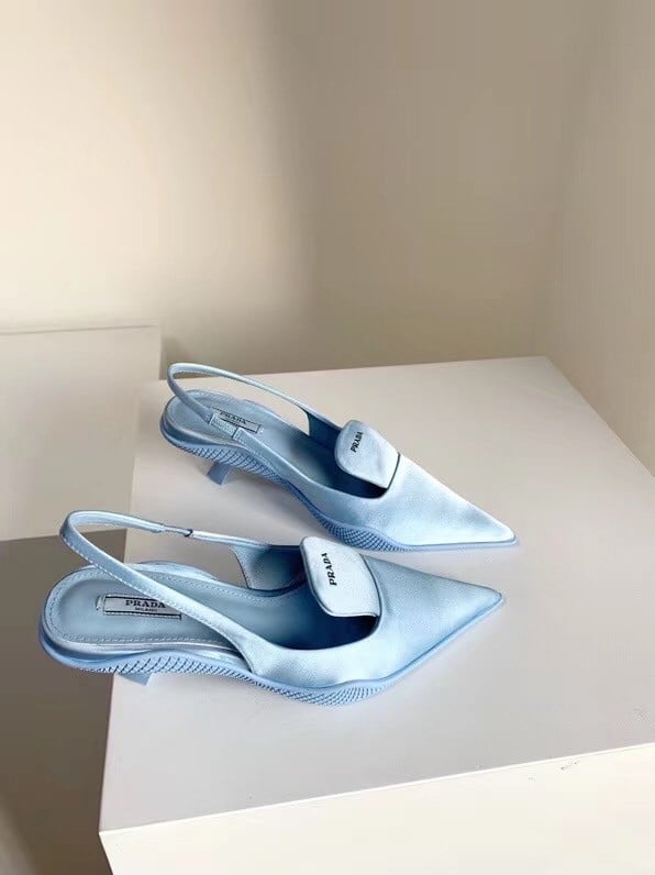 Prada Gabardine Slingback Pumps In Light Blue Nylon