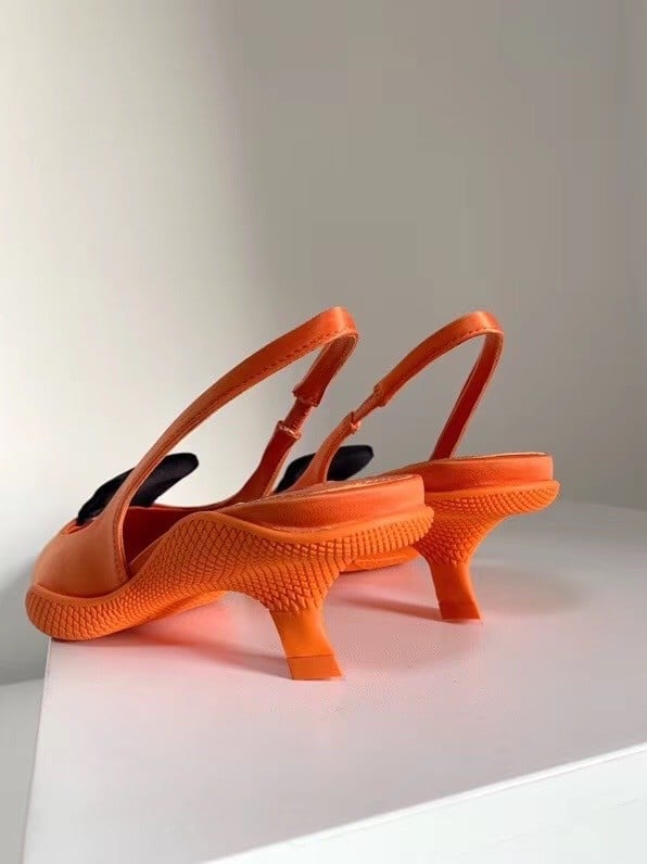 Prada Gabardine Slingback Pumps In Orange Nylon