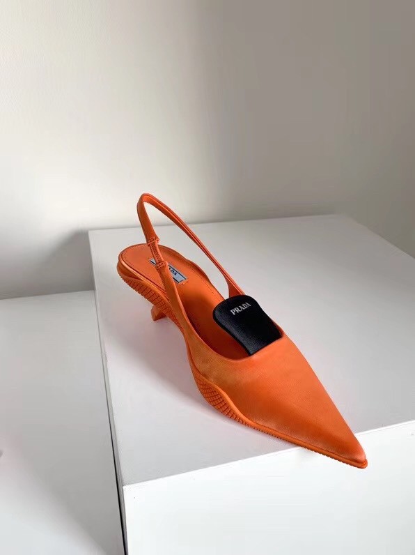 Prada Gabardine Slingback Pumps In Orange Nylon