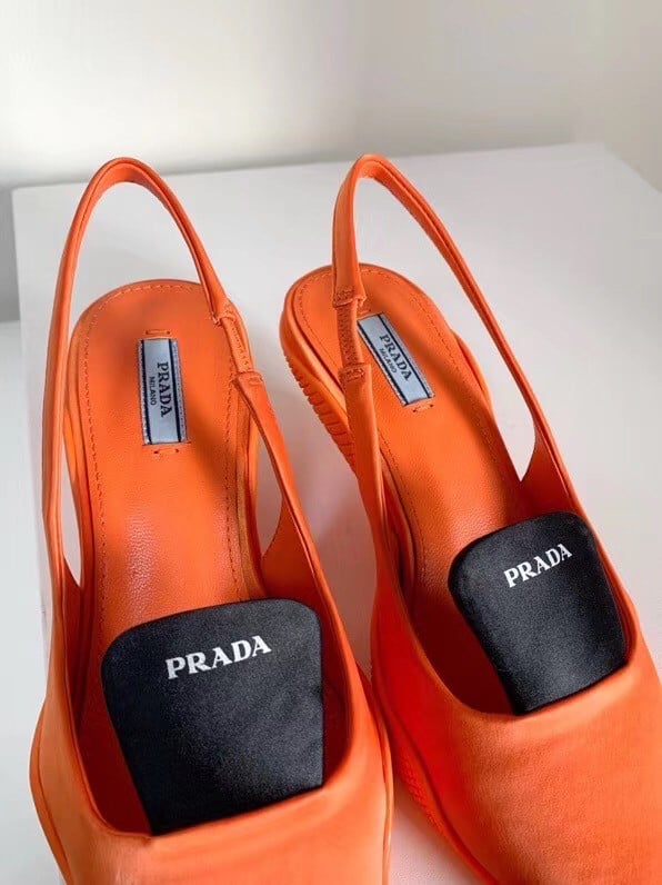 Prada Gabardine Slingback Pumps In Orange Nylon