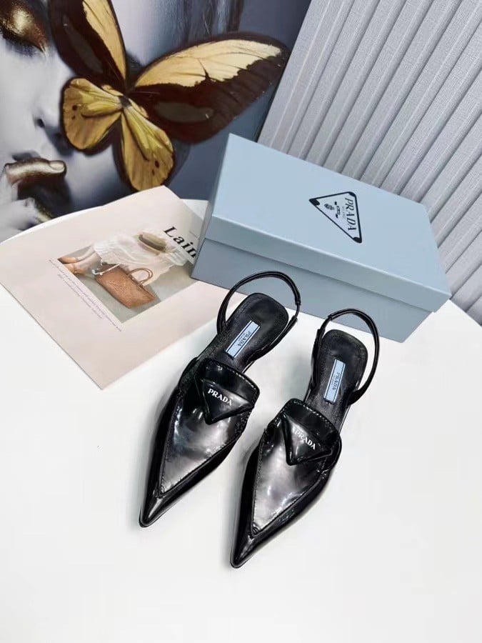 Prada Slingback Pumps 55MM In Black Brushed Leather