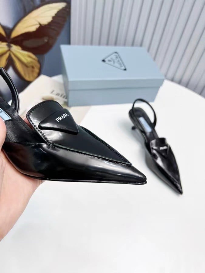 Prada Slingback Pumps 55MM In Black Brushed Leather