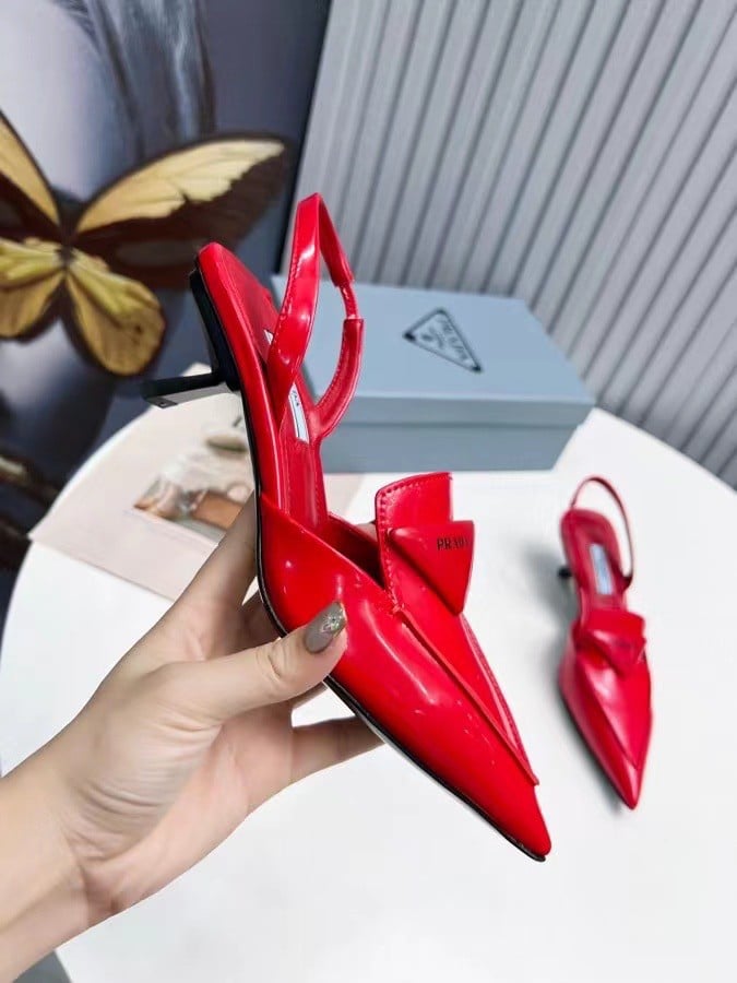 Prada Slingback Pumps 55MM In Red Brushed Leather