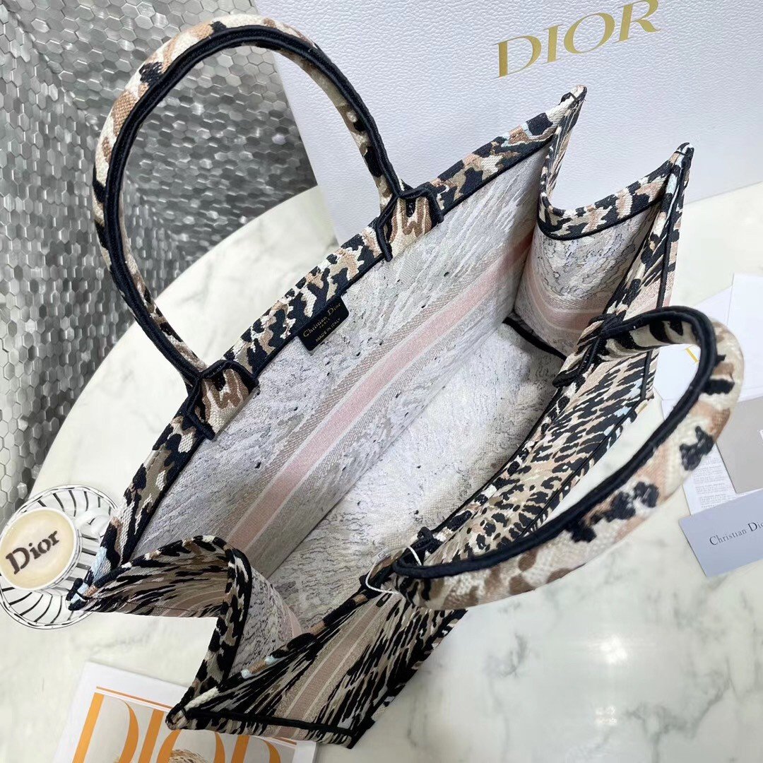 Dior Large Book Tote Bag In Multicolor Tie Embroidery