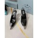 Prada Slingback Pumps 75MM In Black Brushed Leather