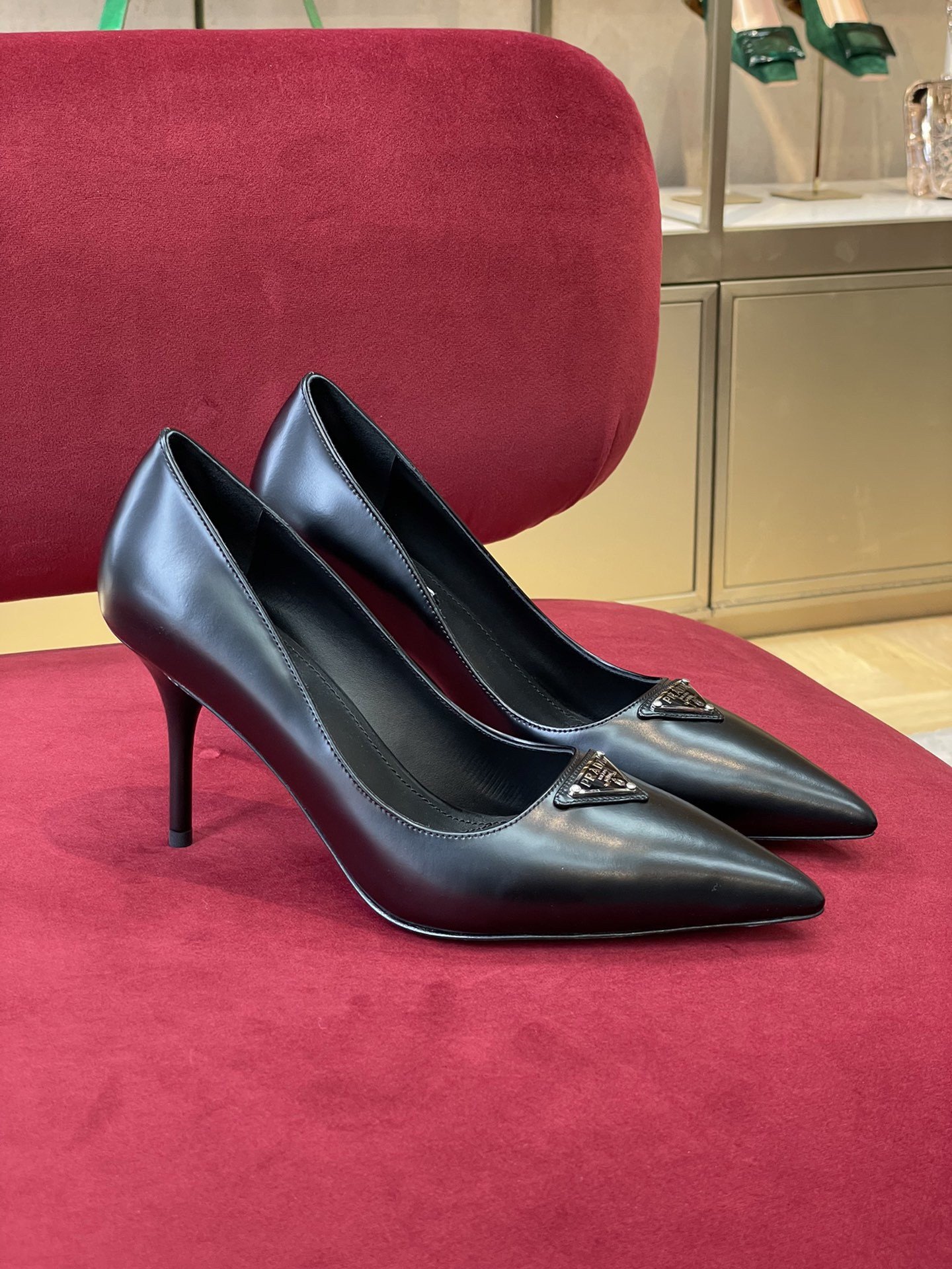 Prada Pumps 85mm In Black Brushed Leather