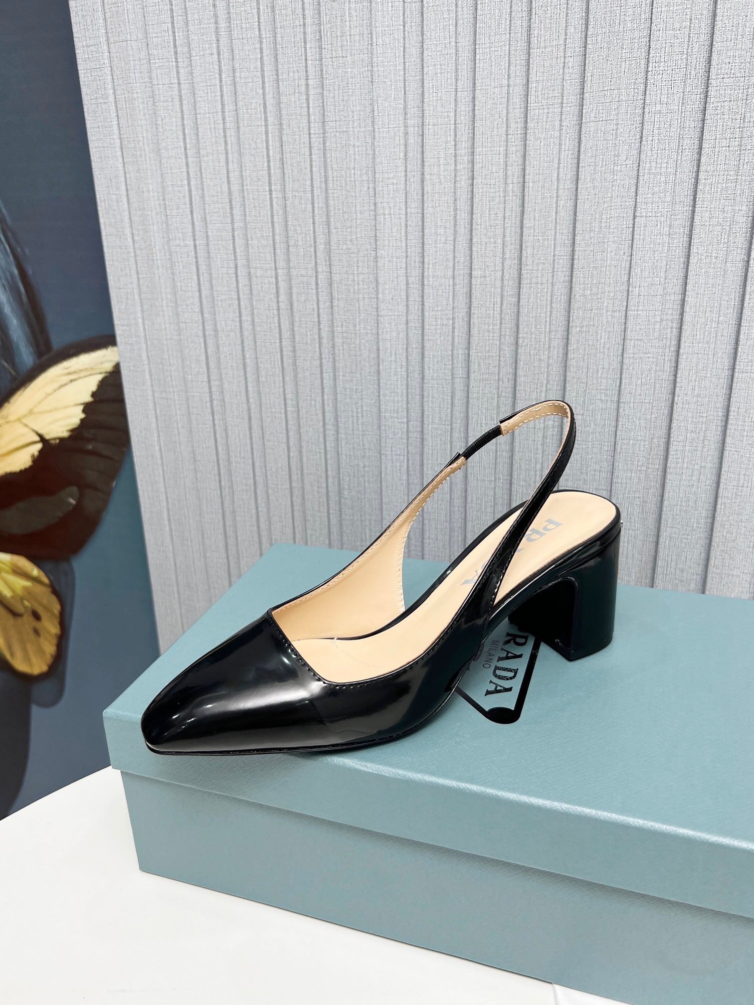 Prada Slingbacks Pumps 65mm In Black Patent Leather