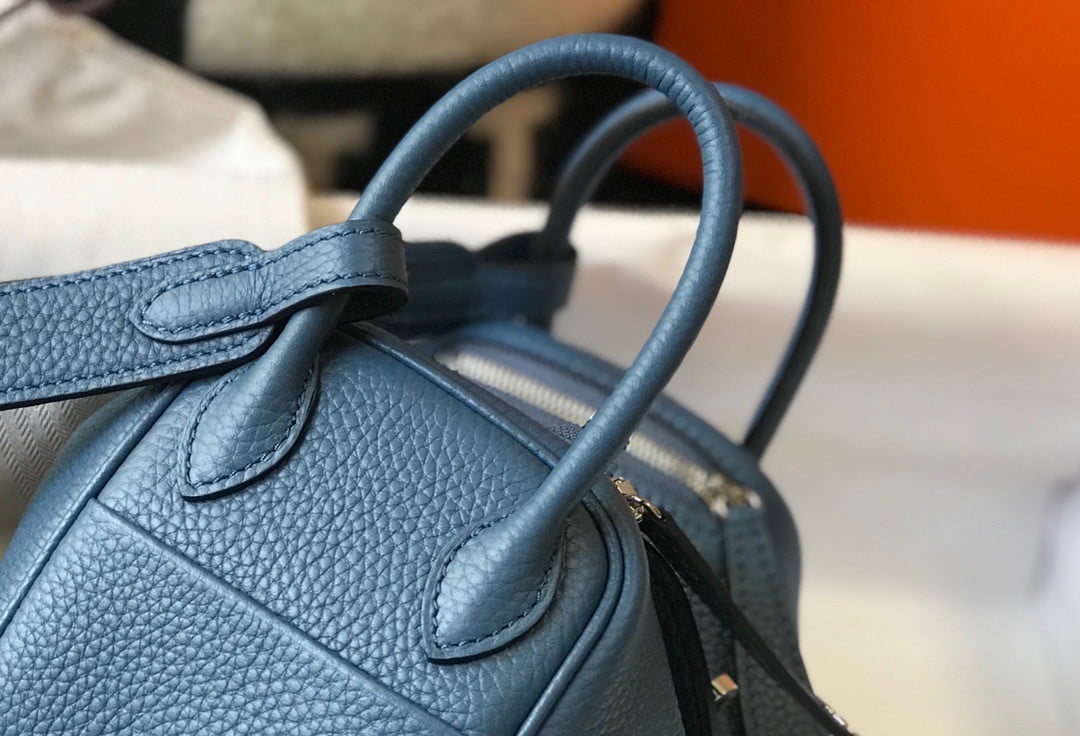 Hermes Lindy Mini Bag In Blue Agate Clemence Leather PHW