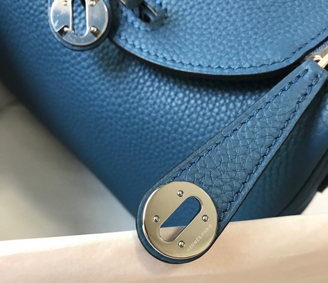 Hermes Lindy Mini Bag In Blue Agate Clemence Leather PHW