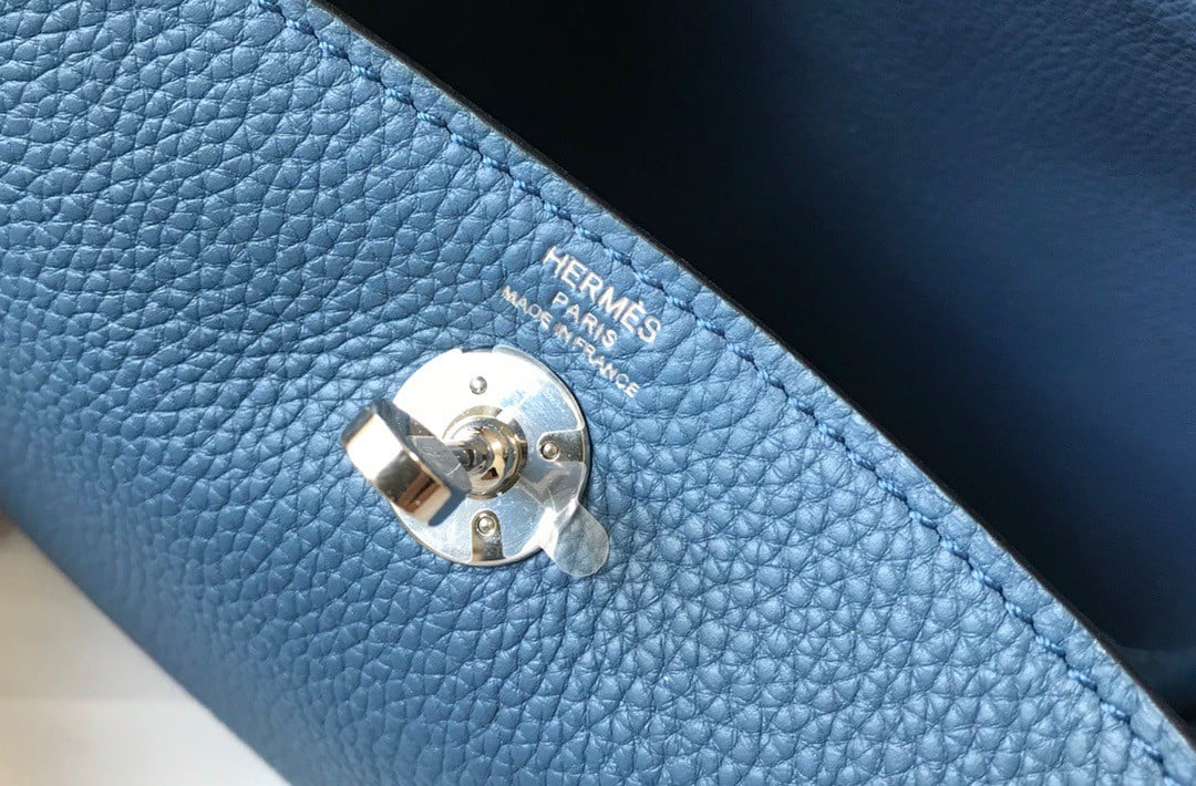 Hermes Lindy Mini Bag In Blue Agate Clemence Leather PHW