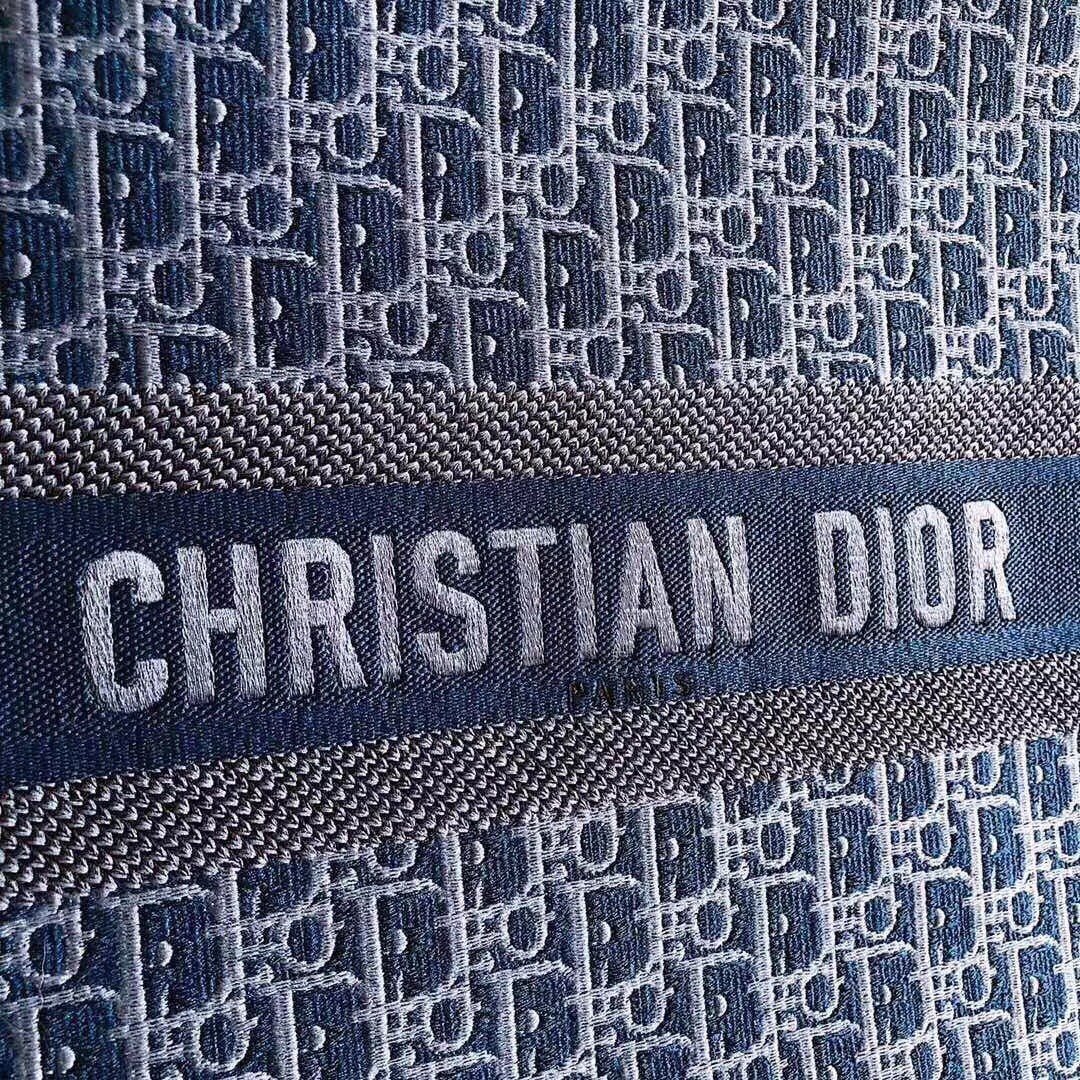 Dior Large Book Tote Bag In Denim Blue Dior Oblique Canvas