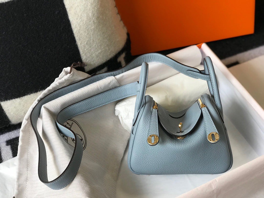 Hermes Lindy Mini Bag In Blue Lin Clemence Leather GHW