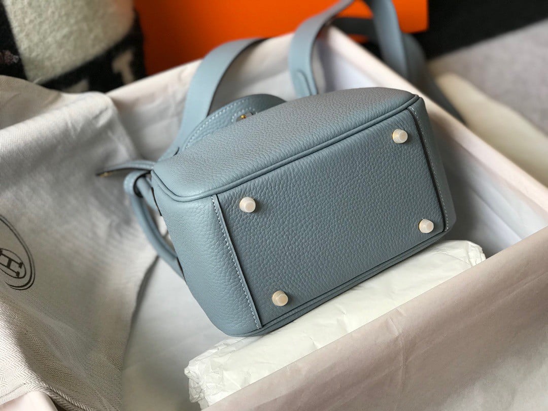 Hermes Lindy Mini Bag In Blue Lin Clemence Leather GHW