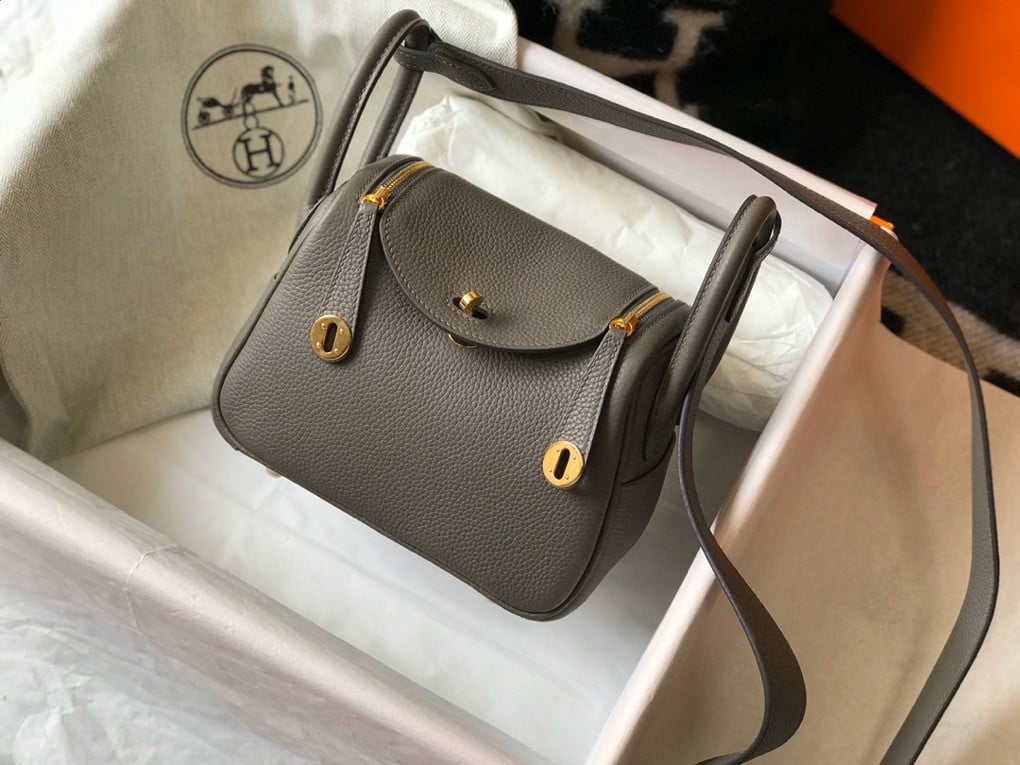 Hermes Lindy Mini Bag In Etain Clemence Leather GHW