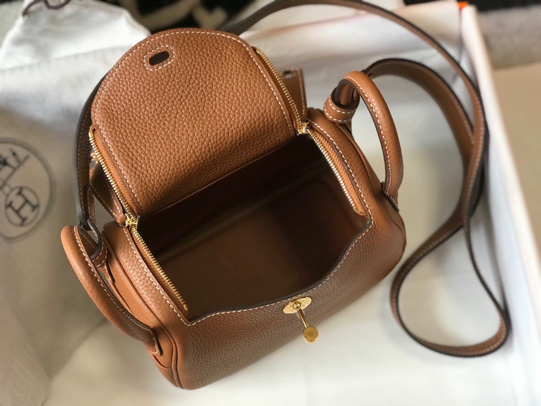 Hermes Lindy Mini Bag In Gold Clemence Leather GHW