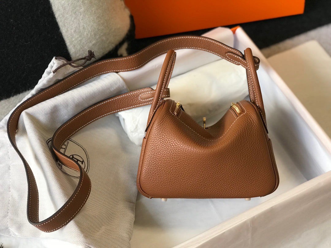 Hermes Lindy Mini Bag In Gold Clemence Leather GHW