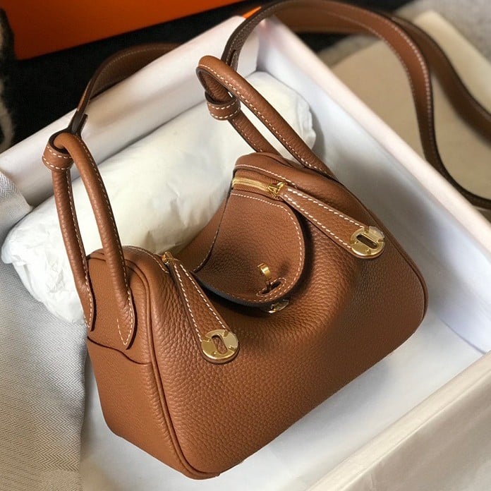 Hermes Lindy Mini Bag In Gold Clemence Leather GHW