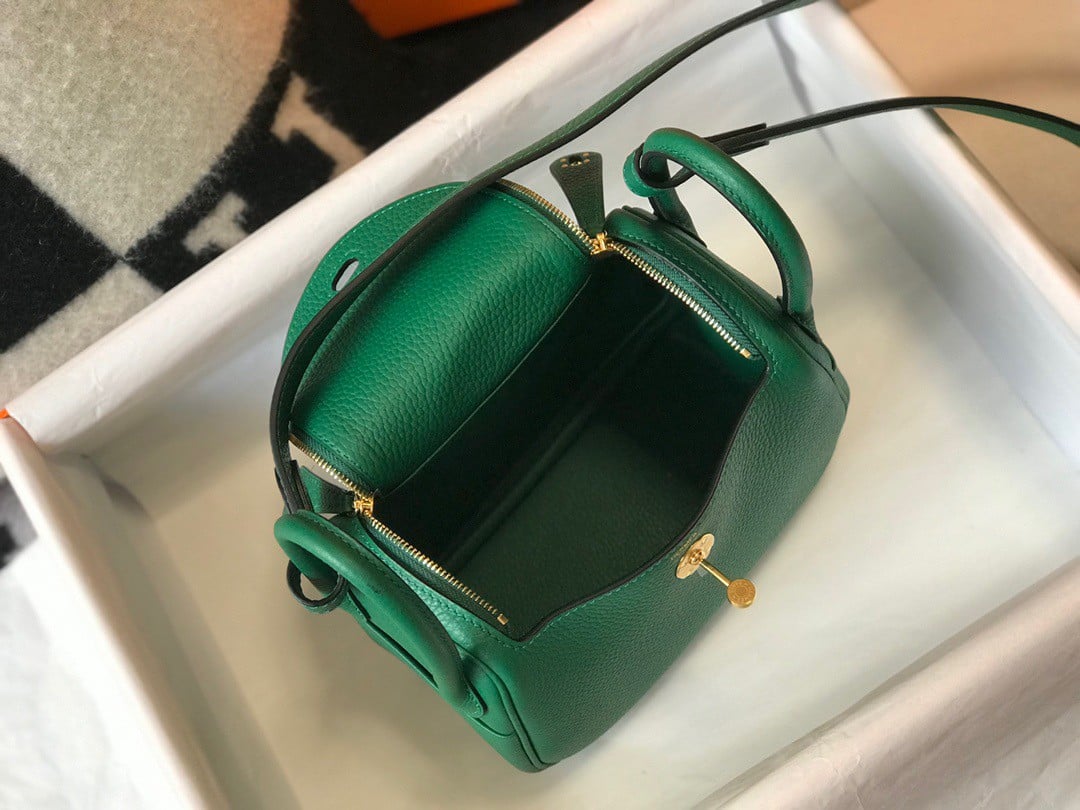 Hermes Lindy Mini Bag In Malachite Clemence Leather GHW