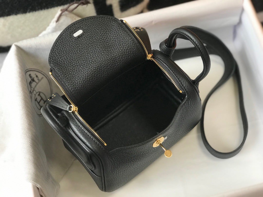 Hermes Lindy Mini Bag In Black Clemence Leather GHW