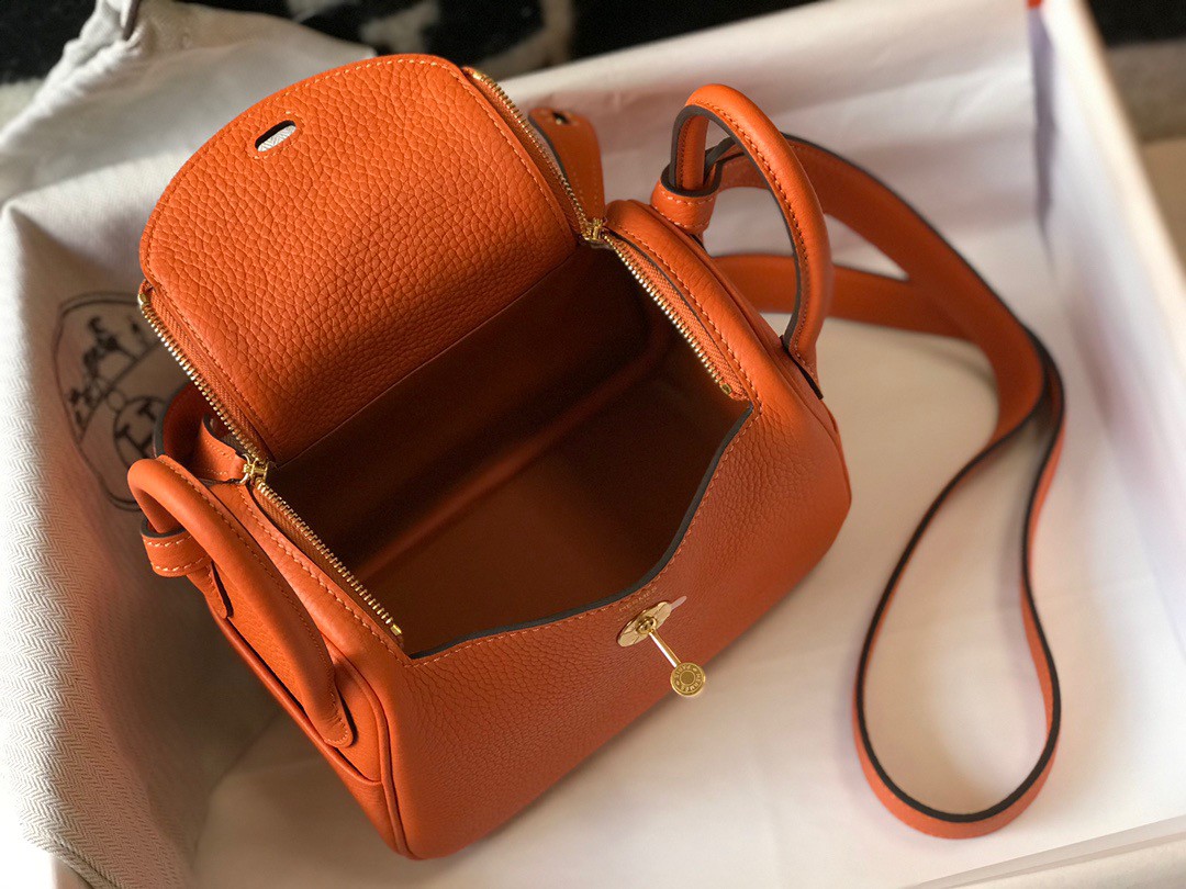 Hermes Lindy Mini Bag In Orange Clemence Leather GHW