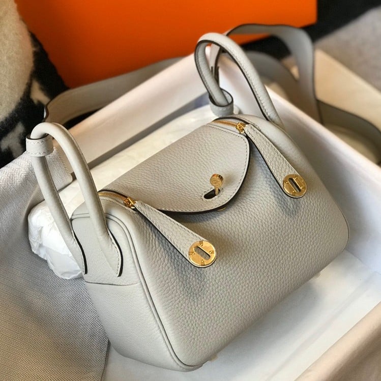 Hermes Lindy Mini Bag In Pearl Grey Clemence Leather GHW