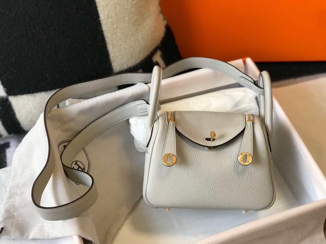 Hermes Lindy Mini Bag In Pearl Grey Clemence Leather GHW