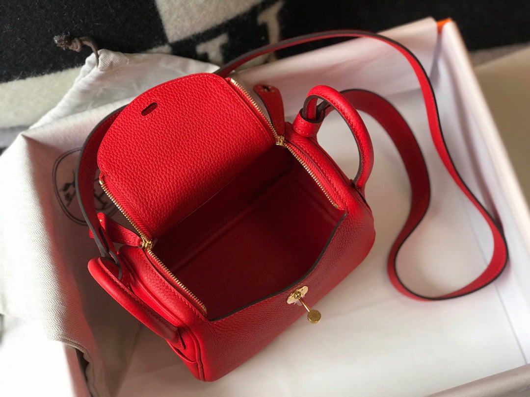 Hermes Lindy Mini Bag In Red Clemence Leather GHW