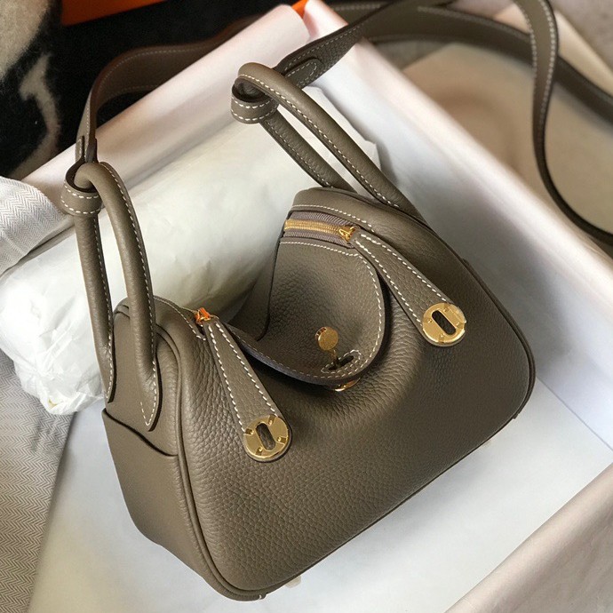 Hermes Lindy Mini Bag In Taupe Clemence Leather GHW