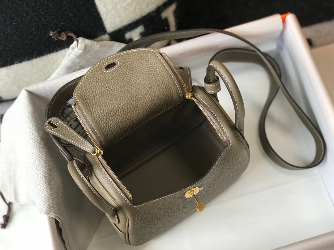 Hermes Lindy Mini Bag In Taupe Clemence Leather GHW