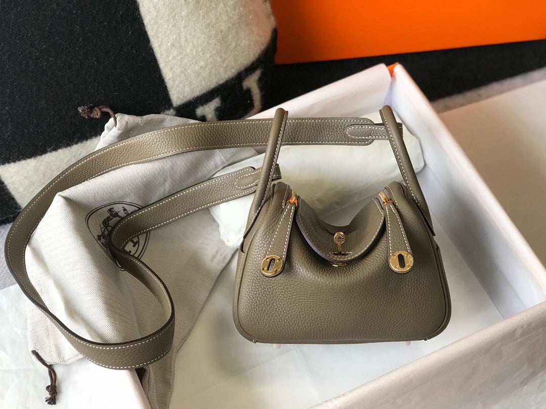 Hermes Lindy Mini Bag In Taupe Clemence Leather GHW