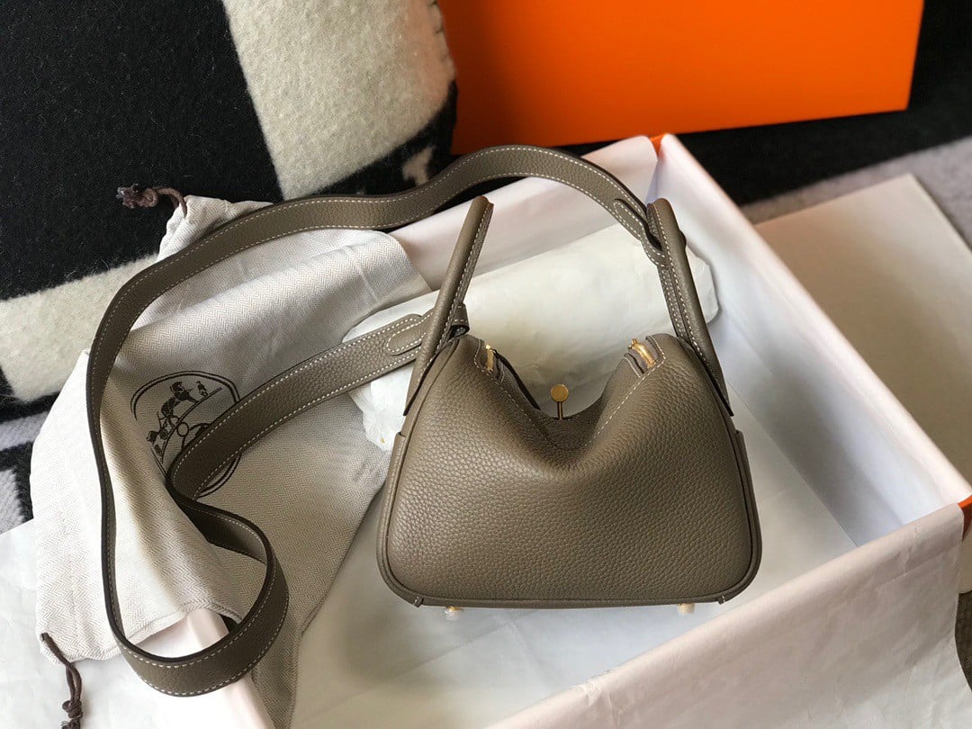 Hermes Lindy Mini Bag In Taupe Clemence Leather GHW