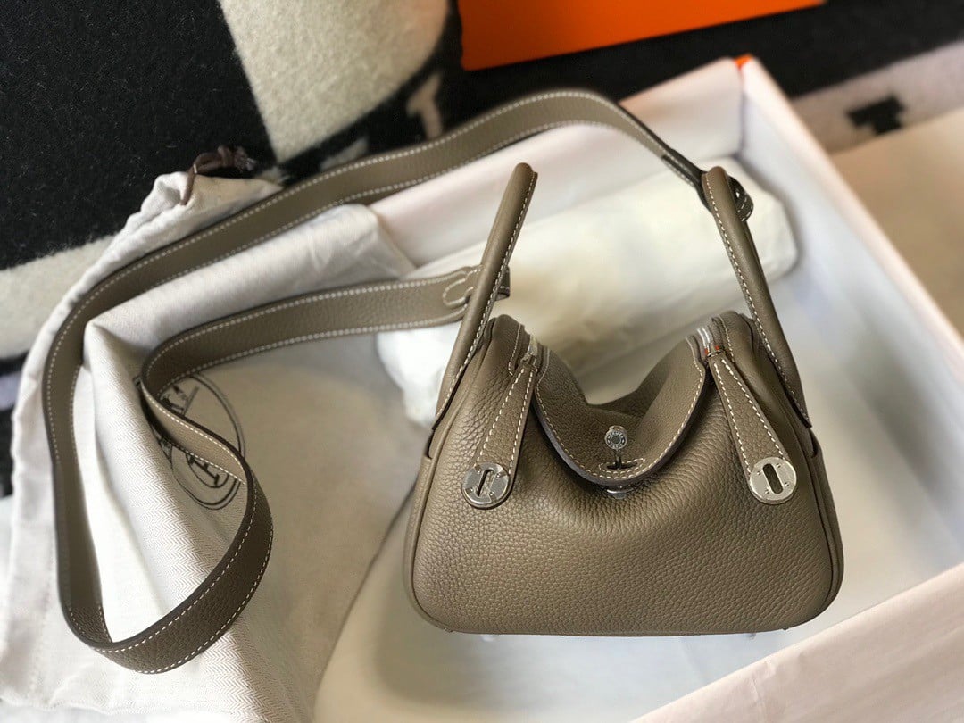 Hermes Lindy Mini Bag In Taupe Clemence Leather PHW